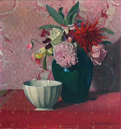 绿色花瓶和白色碗`Green Vase And White Bowl (1919) by Félix Vallotton