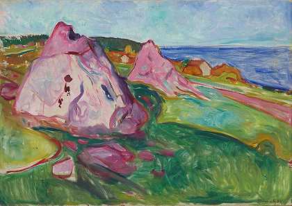 红色岩石`Red Rocks by Åsgårdstrand (1904) by Åsgårdstrand by Edvard Munch