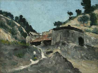 景观与水厂`Landscape with Water Mill (ca. 1871) by Paul Cézanne