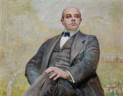 爱德华毛里迪奥肖像`Portrait of Edward Maurizio (1915) by Jacek Malczewski