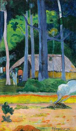 在树下束缚`Cabane Sous Les Arbres (1892) by Paul Gauguin