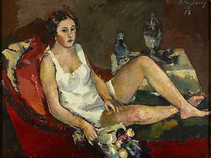 Junge Frau Auf Rotem Sofa`Junge Frau Auf Rotem Sofa (1913) by Anton Faistauer