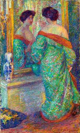 夫人反映在镜子里`Lady Reflected in Mirror (before 1910) by Carl Newman