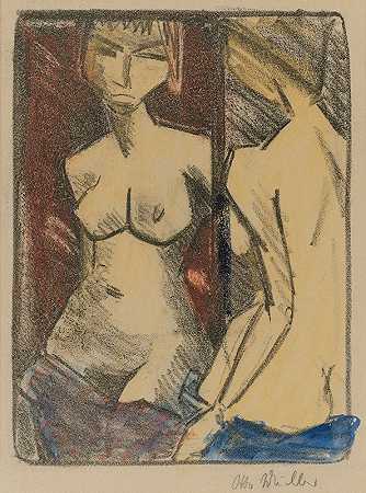 Mädchenaktvordem spiegel`Mädchenakt Vor Dem Spiegel (1924) by Otto Mueller