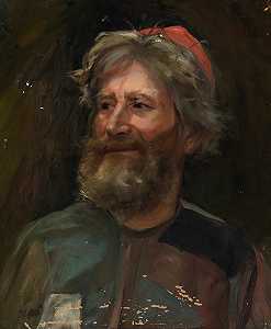 戴红色盖帽的老人，绘画童话公主的剪影`
Old Man Wearing a Red Cap, sketch for the painting Fairy Tale Princess (1895 ~ 1896)  by Torsten Wasastjerna