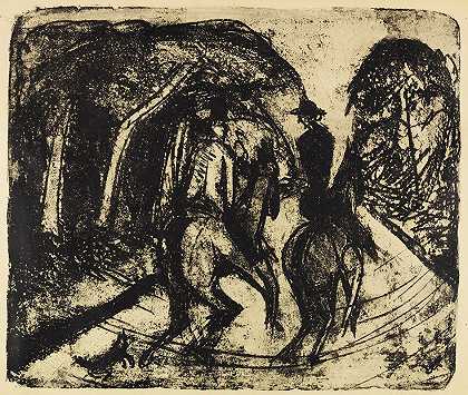 重新磨砺IM Grunewald.`Reiter im Grunewald (1914) by Ernst Ludwig Kirchner
