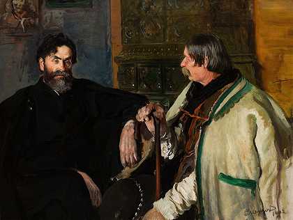 Stanisławwitkiewicz画象与wojciech roj的`Portrait of Stanisław Witkiewicz with Wojciech Roj (1902) by Leon Wyczółkowski