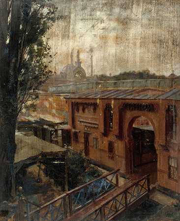 在奥斯泰码头的斯科尼斯浴缸`Les bains Deligny, au quai dOrsay (1900) by Victor Marec