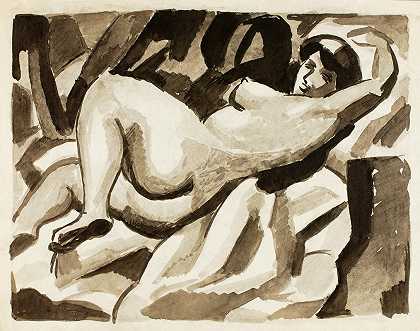 女性躺着裸体II`Reclining Female Nude II (1980) by Carl Newman