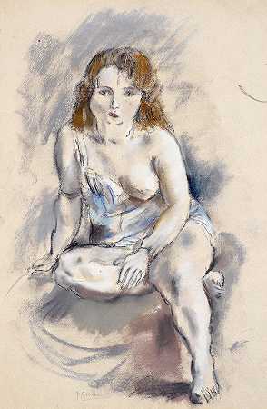 裸体`Nude (c. 1920) by Jules Pascin