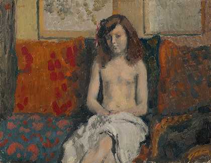 屋内的女孩`Jeune fille dans un intérieur (1904) by Georges Lemmen