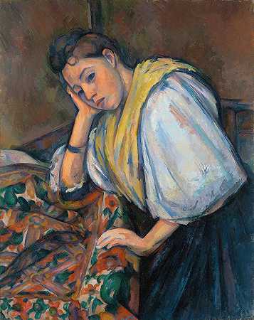 桌上的年轻意大利妇女`Young Italian Woman at a Table (1895–1900) by Paul Cézanne