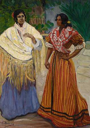两个吉普赛人`Two Gypsies (c. 1901~1903) by Francisco Iturrino
