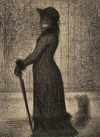 女人漫步（优雅）`Woman Strolling (Une élégante) (1884) by Georges Seurat