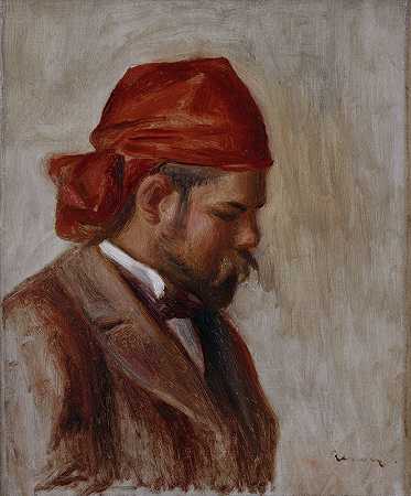 Ambroise Vollard画象在红色围巾的`Portrait dAmbroise Vollard au foulard rouge (1899 1906) by Pierre-Auguste Renoir