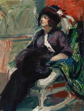 摇摆肉的妇女`Woman In Rocking Chair (1910) by Santeri Salokivi