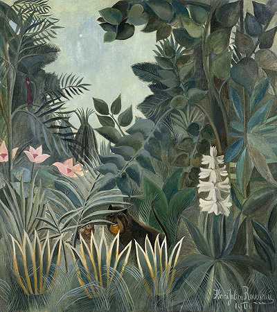 赤道丛林`The Equatorial Jungle (1909) by Henri Rousseau