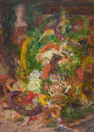 花室的花朵和冠`Les fleurs et les couronnes de la chambre mortuaire (1885) by Georges Jeannin