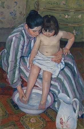 孩子;浴室`The Childs Bath by Mary Cassatt