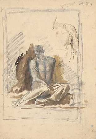 在研究一个男人的坐姿`A study of a seated figure of a man (1880–1890) by Ladislav Mednyánszky