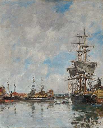 多维尔的码头`The Dock of Deauville (1891) by Eugène Boudin