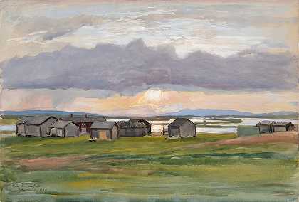 Rakennuksia Rannalla（Muonio）`Rakennuksia rannalla (Muonio) (1929) by Eero Järnefelt