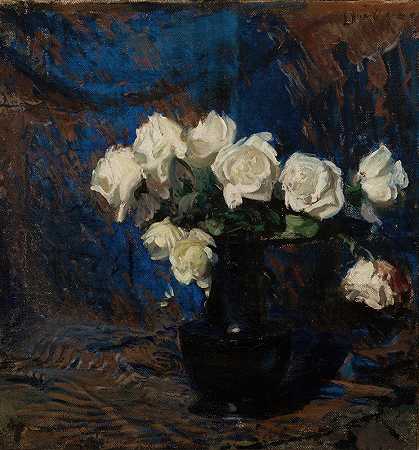 白玫瑰`White Roses (1908) by Leon Wyczółkowski