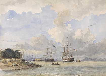 Maas Voor Rotterdam，遇见了Zhweeds Schip的Een Amerikans`Maas voor Rotterdam, met een Amerikaans en Zweeds schip (1834 1893) by Willem Anthonie van Deventer