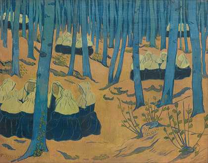 布雷顿，在神圣的木头上开会`Bretonnes, Réunion Dans Le Bois Sacré (1891~93) by Paul Sérusier