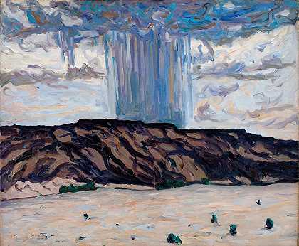 在黑梅萨，新墨西哥的Cloudburst`Cloudburst at Black Mesa, New Mexico (1925) by Allen Tucker