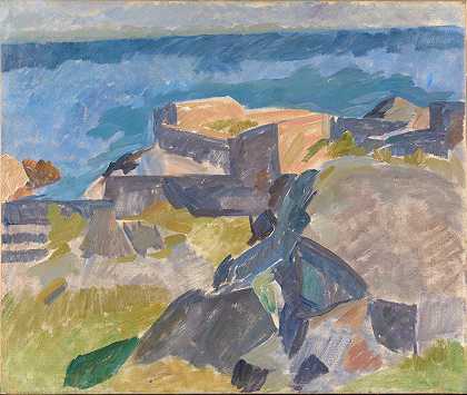 来自Christiansø的景观`Landscape from Christiansø (1913 ~ 1914) by Edvard Weie