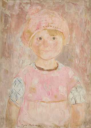 dziewczynka wróżowejsukience我czapce`Dziewczynka w różowej sukience i czapce (1927) by Tadeusz Makowski