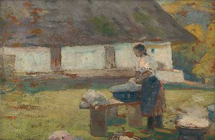 Pračkapred stromom.`Práčka pred stromom (1910–1915) by Ľudovít Čordák