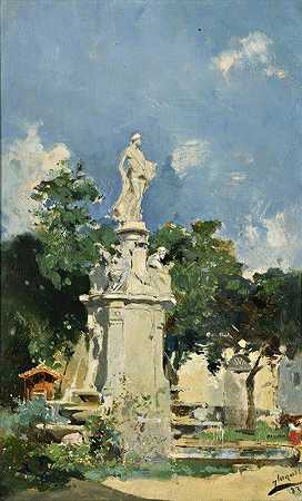 马德里阿波罗的喷泉`The Fountain Of Apollo, Madrid (1883) by Joaquín Sorolla