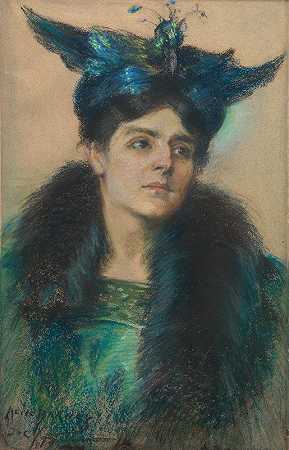 玛丽安与帽子`Marianne with Hat (1915) by Alice Pike Barney