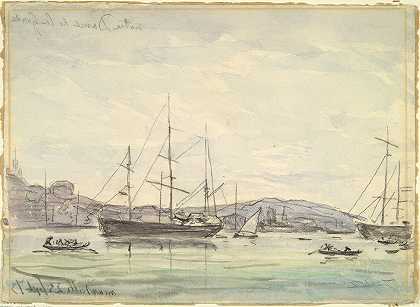 港口场景，马赛`Harbor Scene, Marseilles (1873) by Johan Barthold Jongkind
