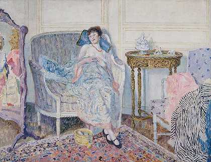 在闺房里`In the Boudoir (1914) by Frederick Carl Frieseke