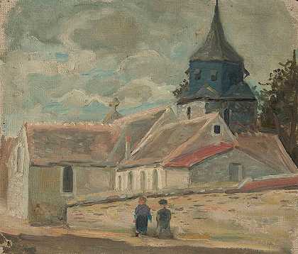 小村庄教堂（Breuilpont）`Small village church (Breuilpont) (1926) by Tadeusz Makowski