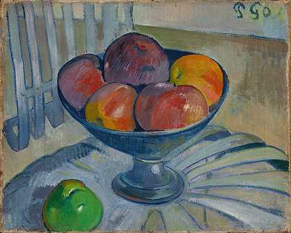 在庭院肉的水果盘`Fruit Dish on a Garden Chair (circa 1890) by Paul Gauguin