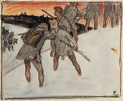 从Impivaara飞行`Flight from Impivaara (1907) by Akseli Gallen-Kallela