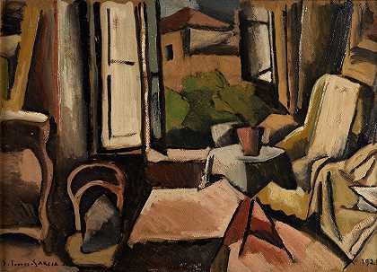 屋内的`Interior (1928) by Joaquín Torres-García