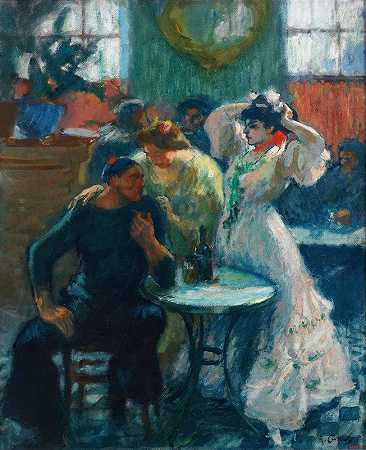 在酒吧`In the Bar (circa 1910) by Ricard Canals i Llambí