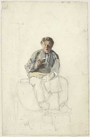 Zittende Jongen遇见了恩·科普里`Zittende jongen met een kopje (1860 1921) by Adolf le Comte