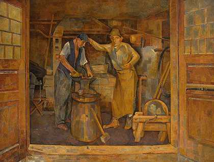 在锻造店`In a forging shop (1937) by Franciszek Bartoszek