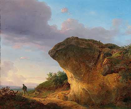 猎人在岩石前`Hunter before a Rock by Franz Steinfeld