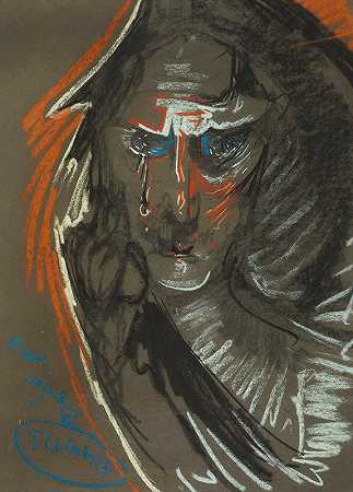 玛丽亚kasprowiczowa，\’哭泣骑士\’肖像`Portrait of Maria Kasprowiczowa, ‘Weeping knight’ (1928) by Stanisław Ignacy Witkiewicz