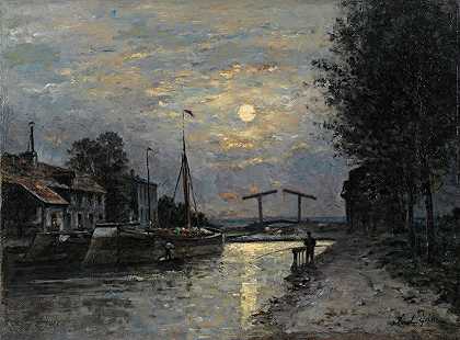 圣丹尼斯运河，月亮效应`Le Canal Saint Denis, Effet De Lune (circa 1876~79) by Stanislas Lépine