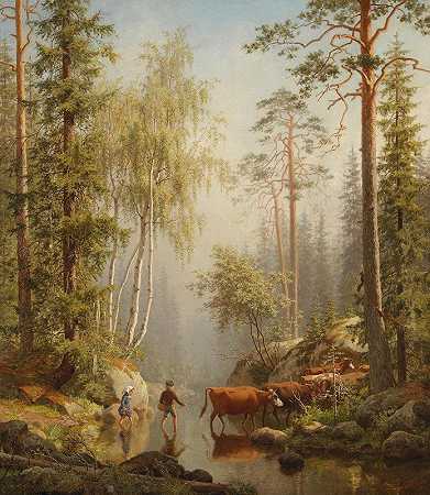 在林地溪流`In The Woodland Stream (1872) by Carl Bøgh