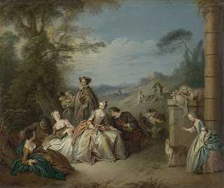 景观中的第五次Galante`Fête galante in a Landscape (c. 1730 ~ c. 1735) by Jean-Baptiste Pater 
