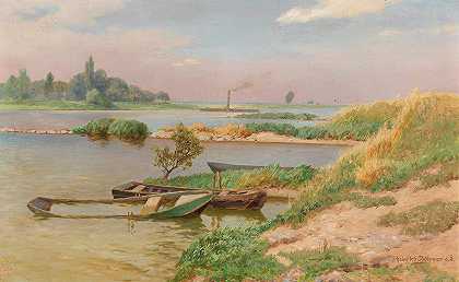 开放河景观`Open River Landscape by Heinrich Böhmer